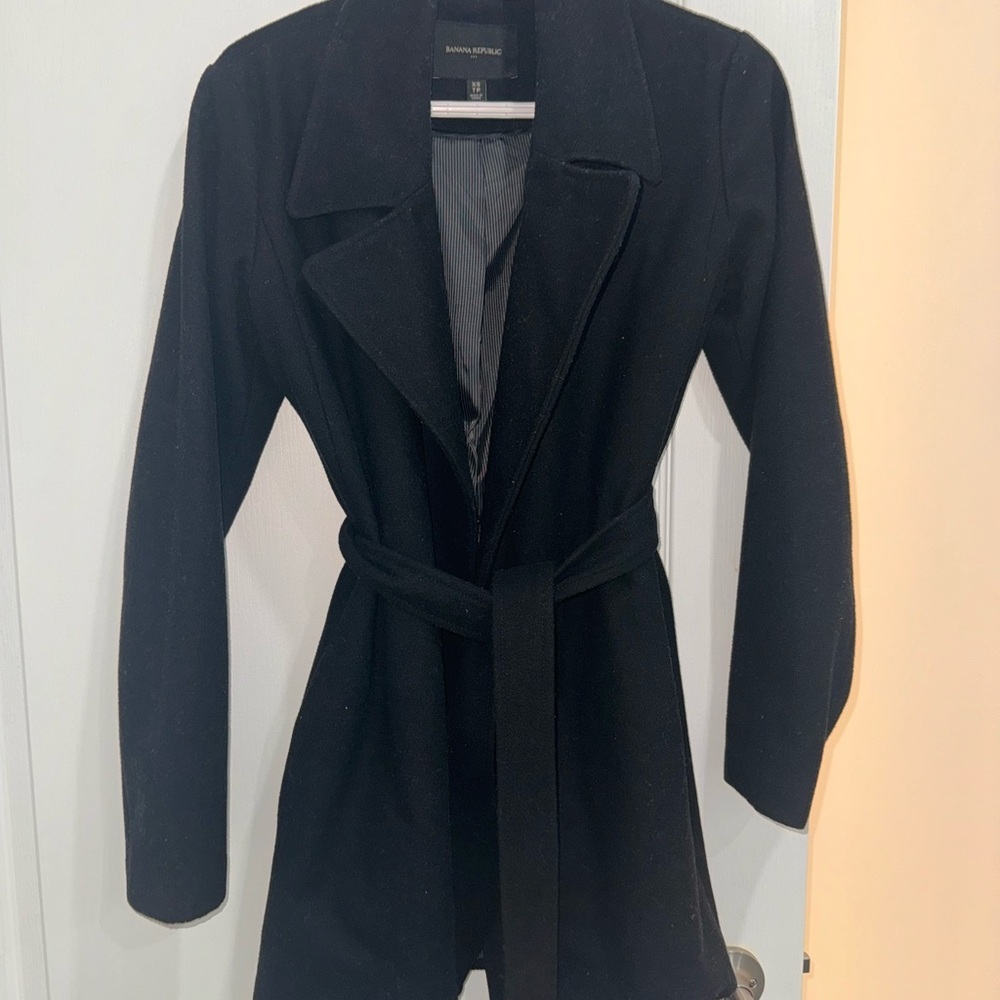 Banana Republic Black Mini Wrap Coat